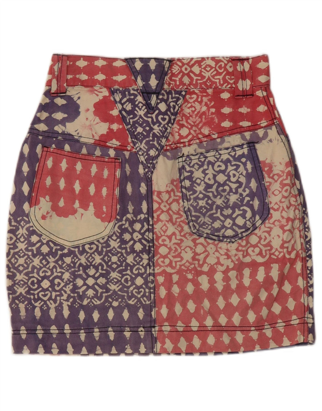 Vintage Womens Abstract Pattern Denim Pencil Skirt Large W28  Blue Cotton