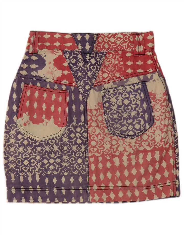 Vintage Womens Abstract Pattern Denim Pencil Skirt Large W28  Blue Cotton