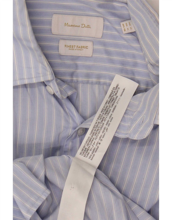 Massimo Dutti Mens Shirt XL Blue Pinstripe Cotton
