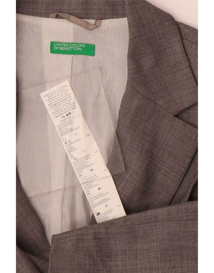 Benetton Womens 2 Button Blazer Jacket IT 46 Large Grey Wool