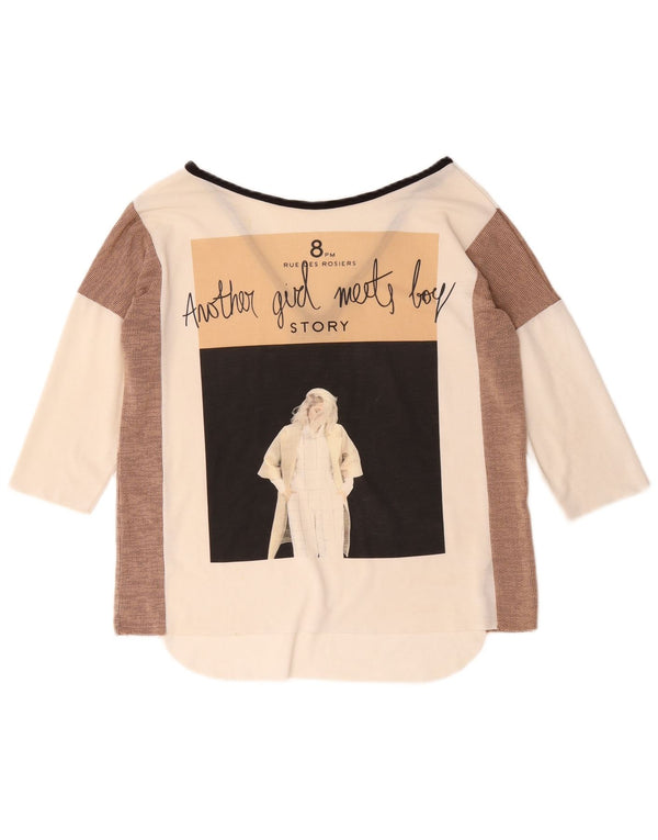 Zara Womens Oversized Graphic Top 3/4 Sleeve UK 10 Small White