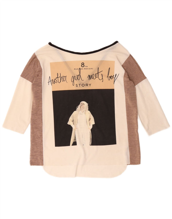 Zara Womens Oversized Graphic Top 3/4 Sleeve UK 10 Small White