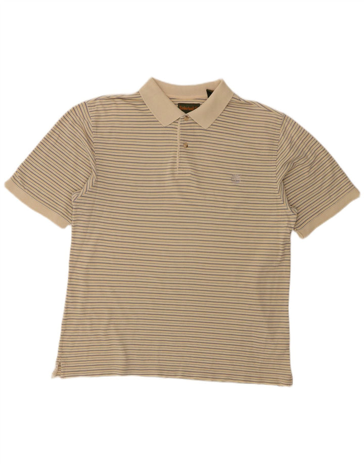 Timberland Mens Polo Shirt Large Beige Striped Cotton