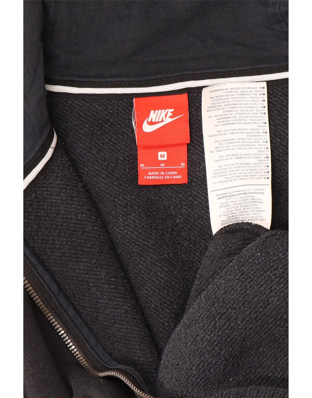 NIKE Mens Graphic Zip Hoodie Sweater Medium Black Colourblock Cotton