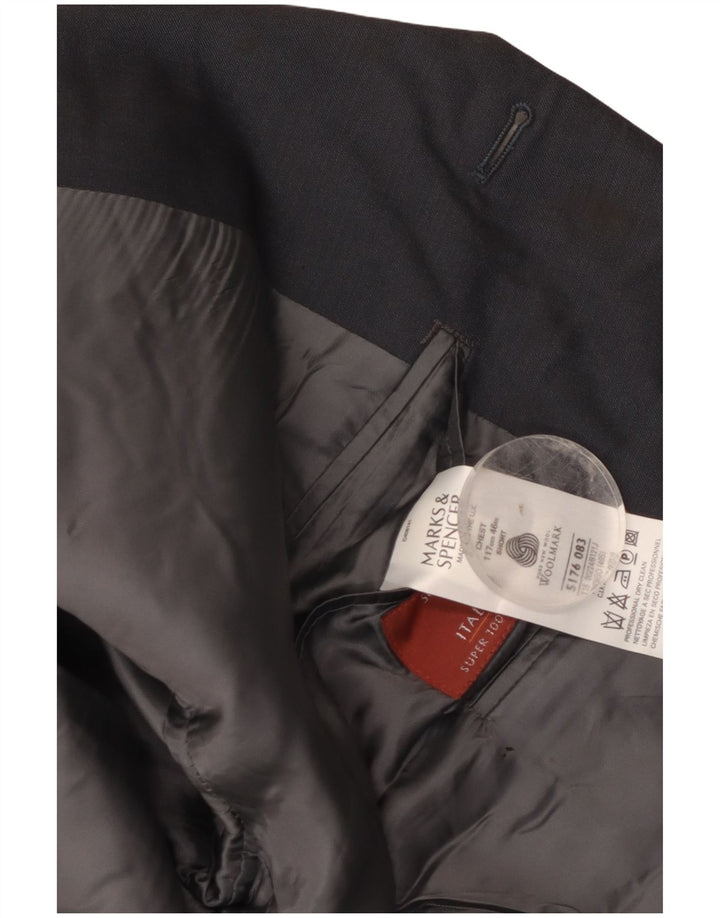 Marks & Spencer Mens 3 Button Blazer Jacket UK 46 3XL Navy Blue Wool