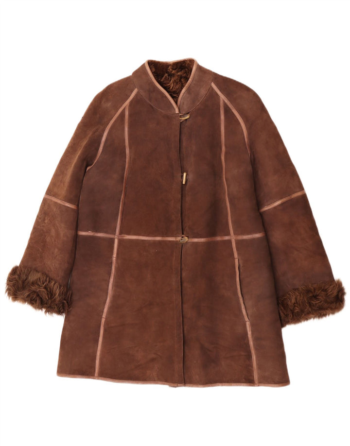 Vintage Womens Shearling Coat UK 14 Medium Brown
