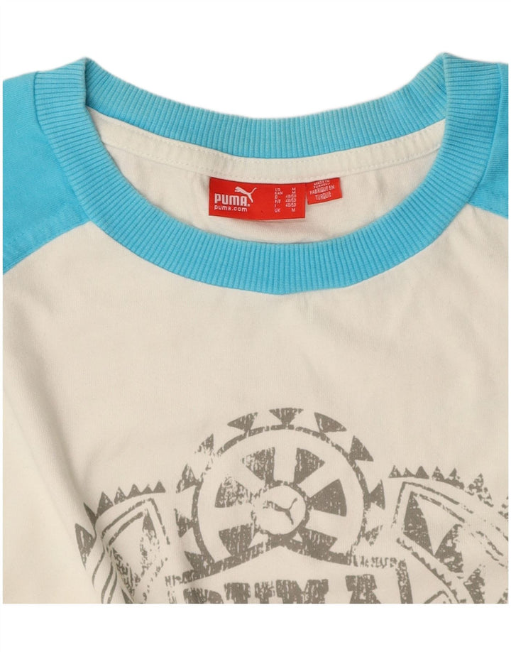 PUMA Mens Graphic T-Shirt Top Medium White Colourblock