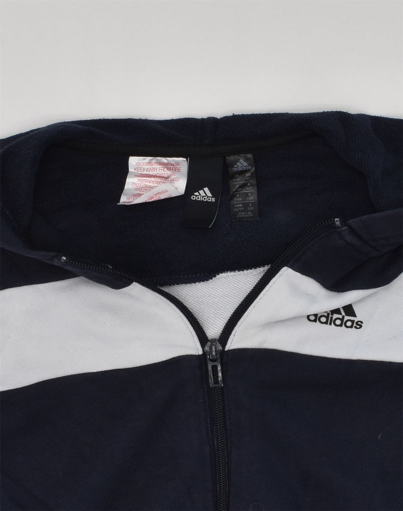 ADIDAS Boys Zip Hoodie Sweater 7-8 Years Navy Blue Cotton | Vintage Adidas | Thrift | Second-Hand Adidas | Used Clothing | Messina Hembry 