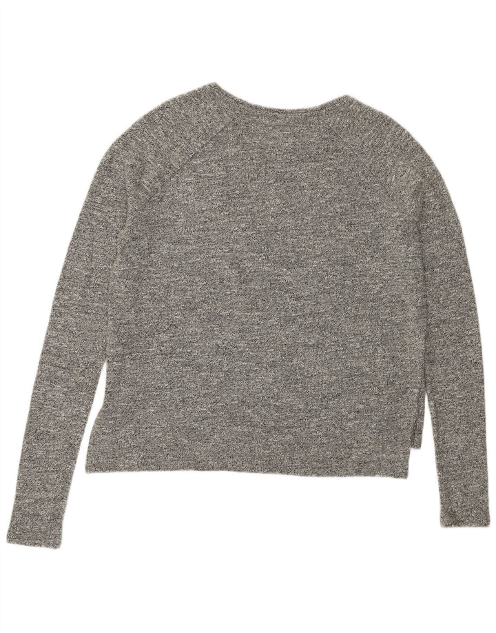 SUPERDRY Womens Oversized Graphic Top Long Sleeve UK 10 Small Grey Cotton