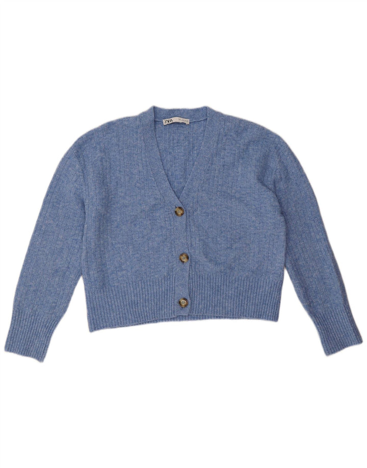Zara Womens Oversized Cardigan Sweater UK 10 Small Blue Polyester