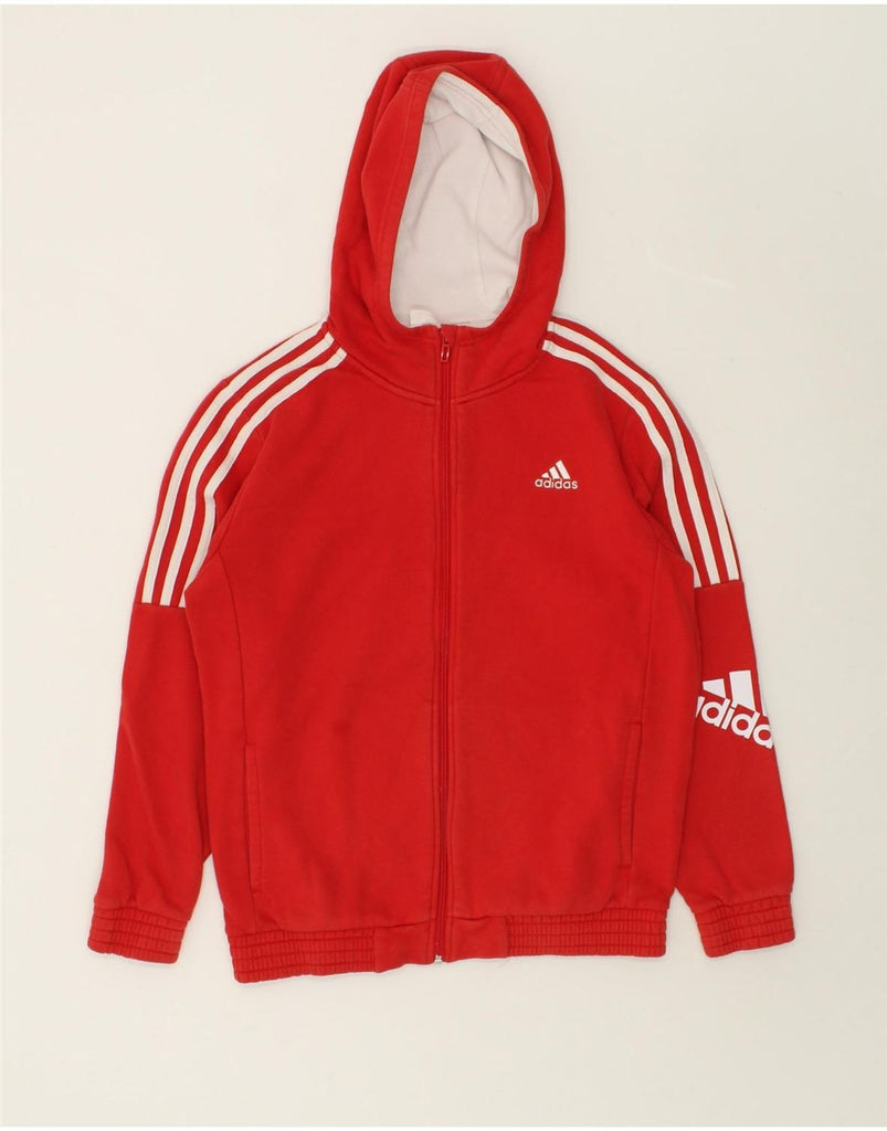 ADIDAS Boys Zip Hoodie Sweater 13-14 Years Red Cotton | Vintage Adidas | Thrift | Second-Hand Adidas | Used Clothing | Messina Hembry 