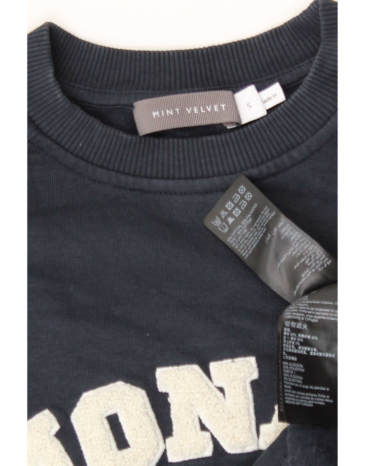 MINT VELVET Womens Graphic Sweatshirt Jumper UK 10 Small Navy Blue