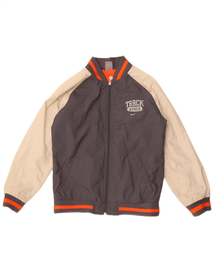 Nike Boys Track & Field Bomber Jacket 12-13 Years Large Grey Colourblock