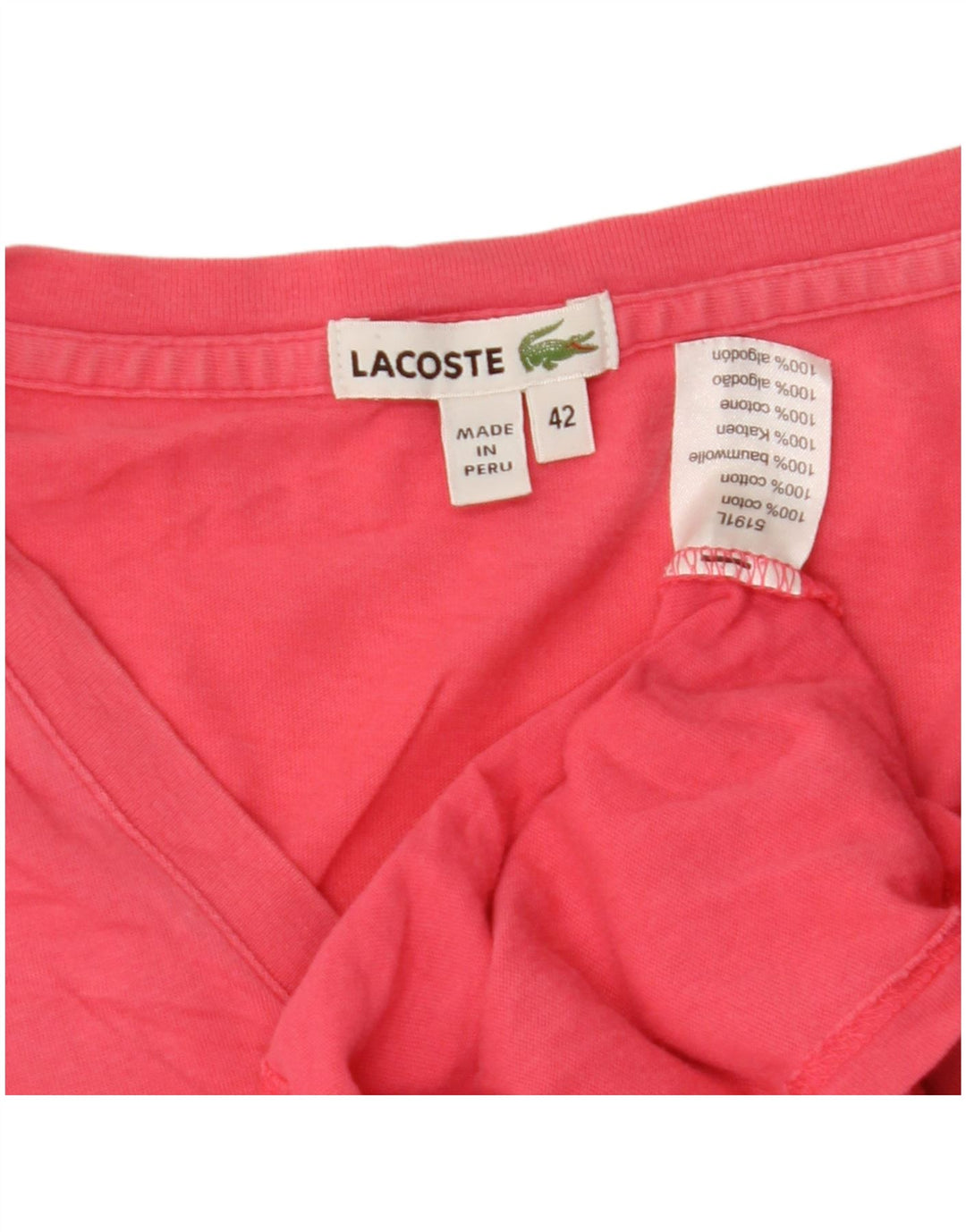 Lacoste Womens T-Shirt Top Size 42 Large Pink Cotton