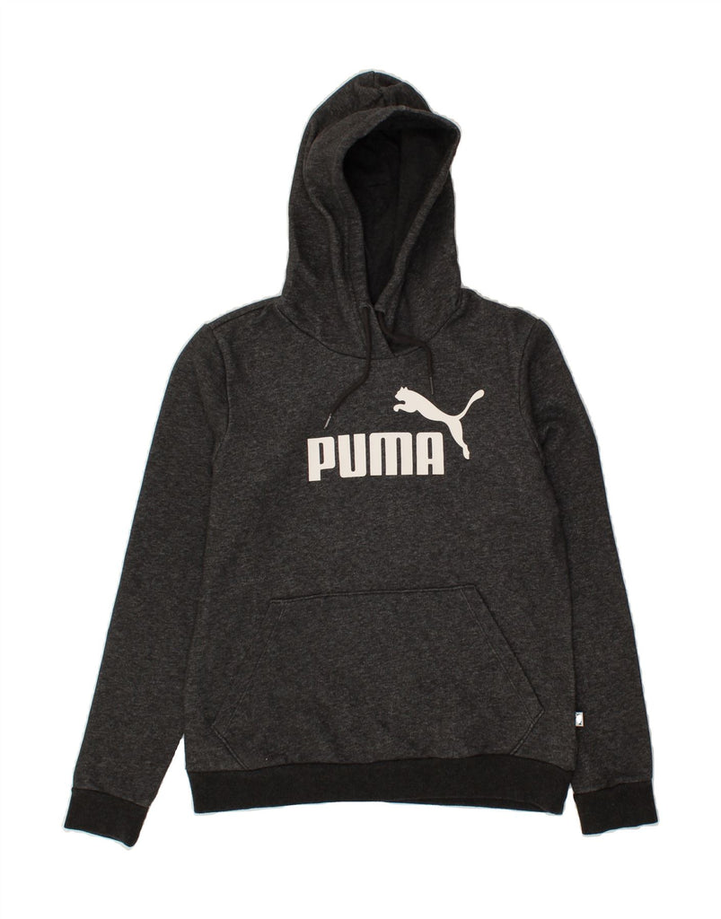 PUMA Womens Graphic Hoodie Jumper UK 12 Medium Grey Flecked Cotton | Vintage Puma | Thrift | Second-Hand Puma | Used Clothing | Messina Hembry 