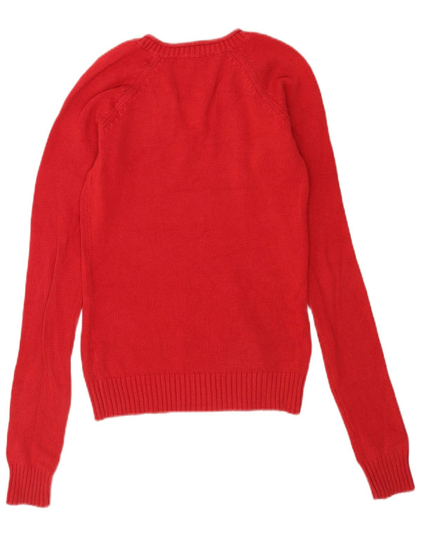 Zara Womens V-Neck Jumper Sweater UK 10 Small Red Cotton