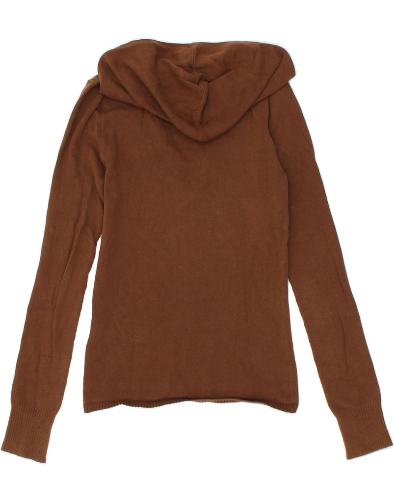 TOMMY HILFIGER Womens Hooded V-Neck Jumper Sweater UK 8 Small Brown Cotton Vintage Tommy Hilfiger and Second-Hand Tommy Hilfiger from Messina Hembry 