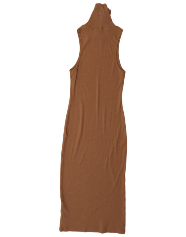 Zara Womens Sleeveless Bodycon Dress UK 10 Small Brown Cotton