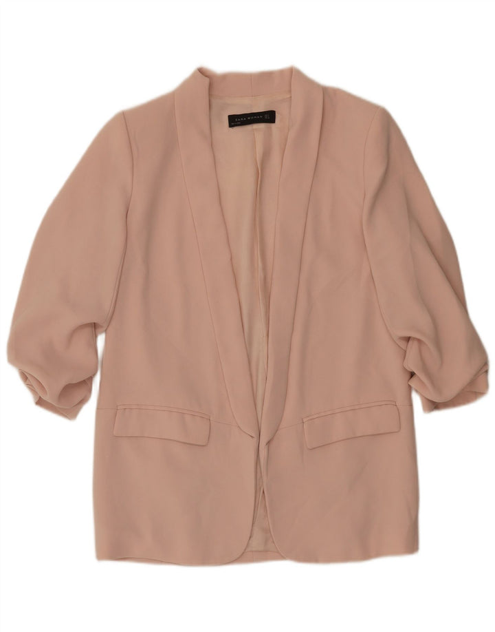 Zara Womens 3/4 Sleeve Open Blazer Jacket UK 14 Medium Pink