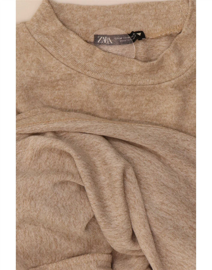 Zara Womens Long Sleeve Blouse Top UK 12 Medium Beige