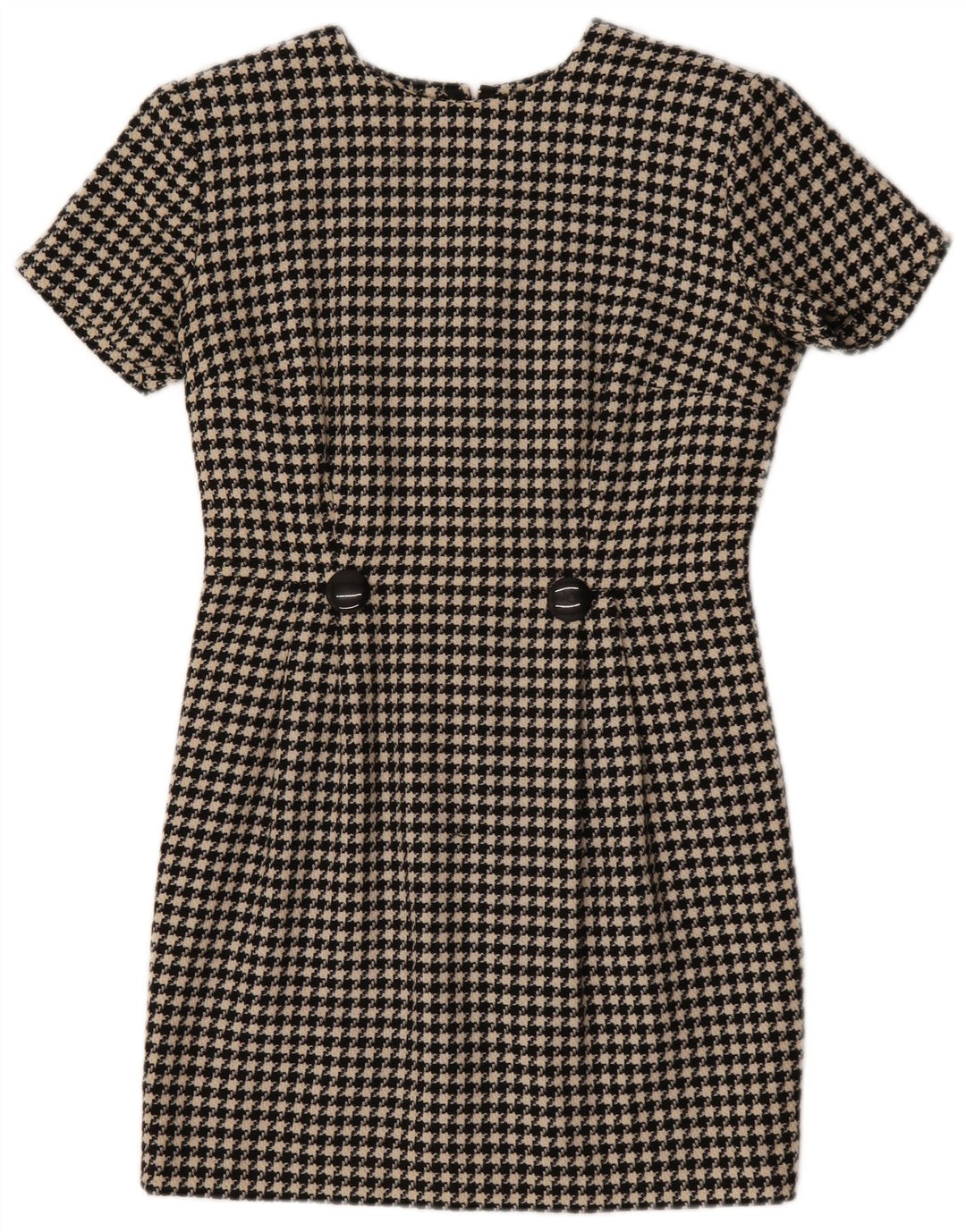 Vintage Womens Sheath Dress UK 12 Medium Black Houndstooth