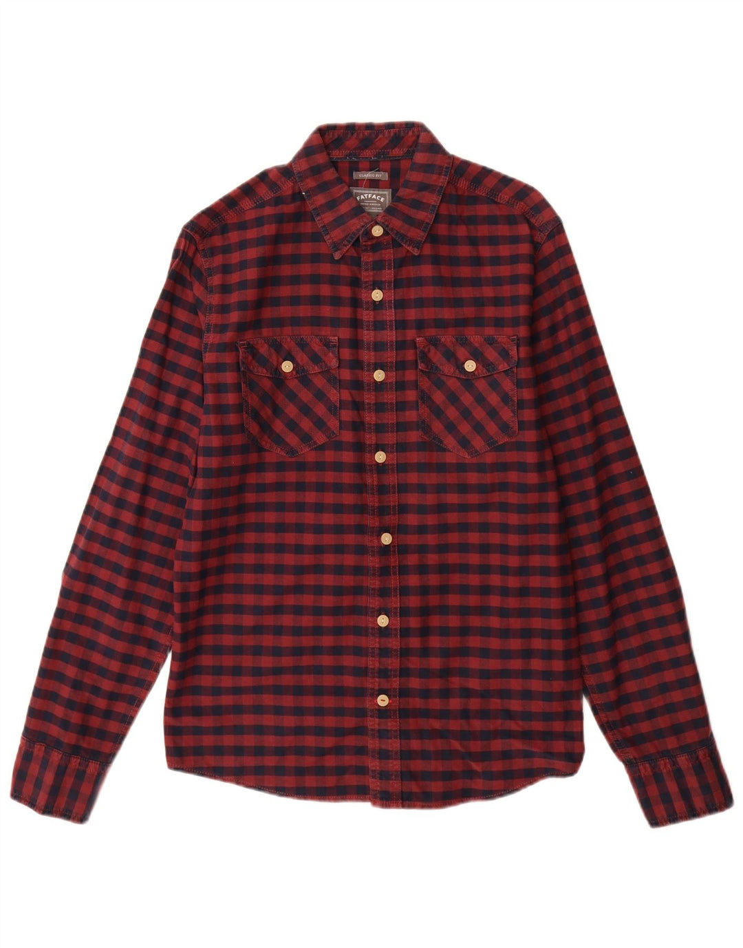 Fat Face Mens Classic Fit Shirt Small Burgundy Gingham Cotton