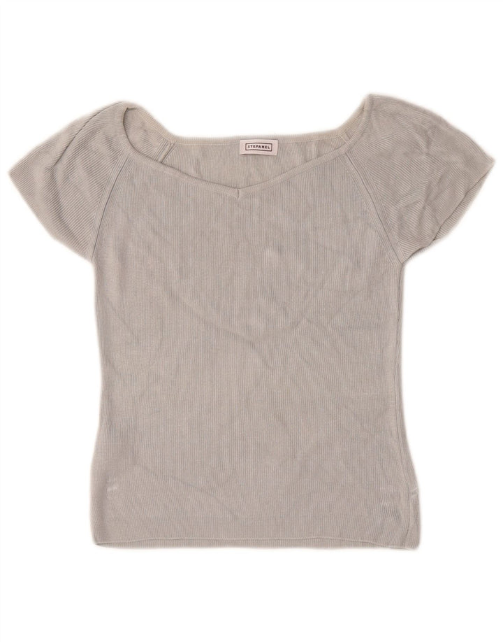 Stefanel Womens Lash Crop Blouse Top UK 12 Medium Grey Rayon