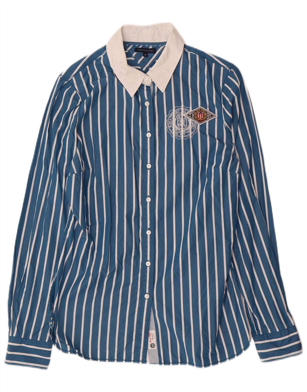TOMMY HILFIGER Womens Shirt US 10 Large Blue Striped Cotton