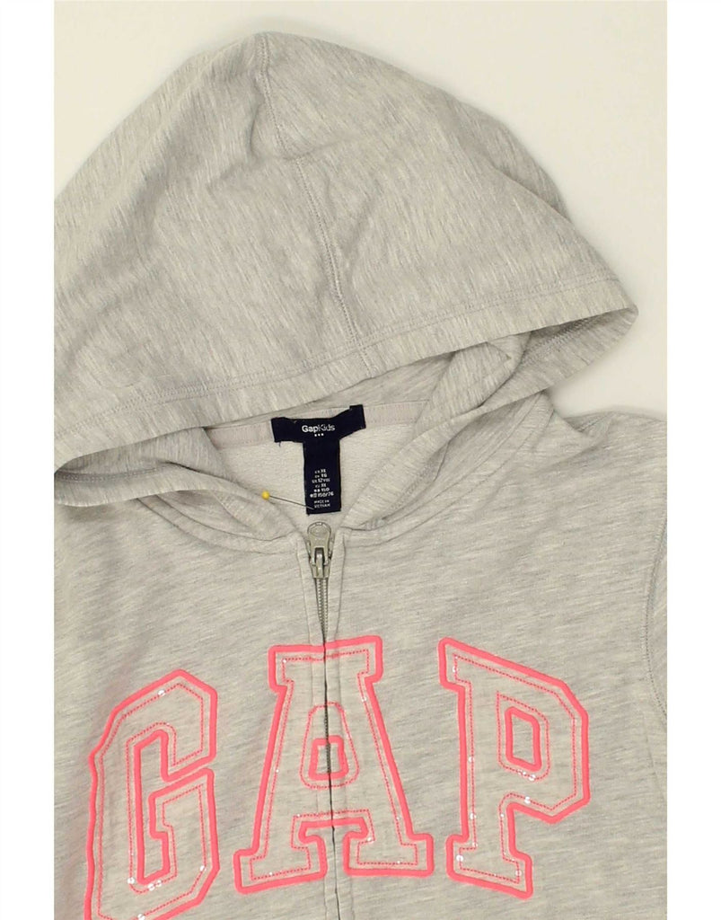 GAP Girls Graphic Zip Hoodie Sweater 11-12 Years XL Grey Cotton Vintage Gap and Second-Hand Gap from Messina Hembry 