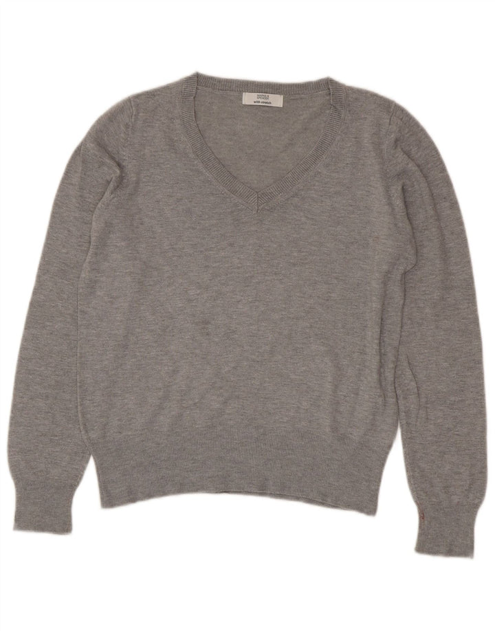 Marks & Spencer Womens Crop V-Neck Jumper Sweater UK 14 Medium Grey