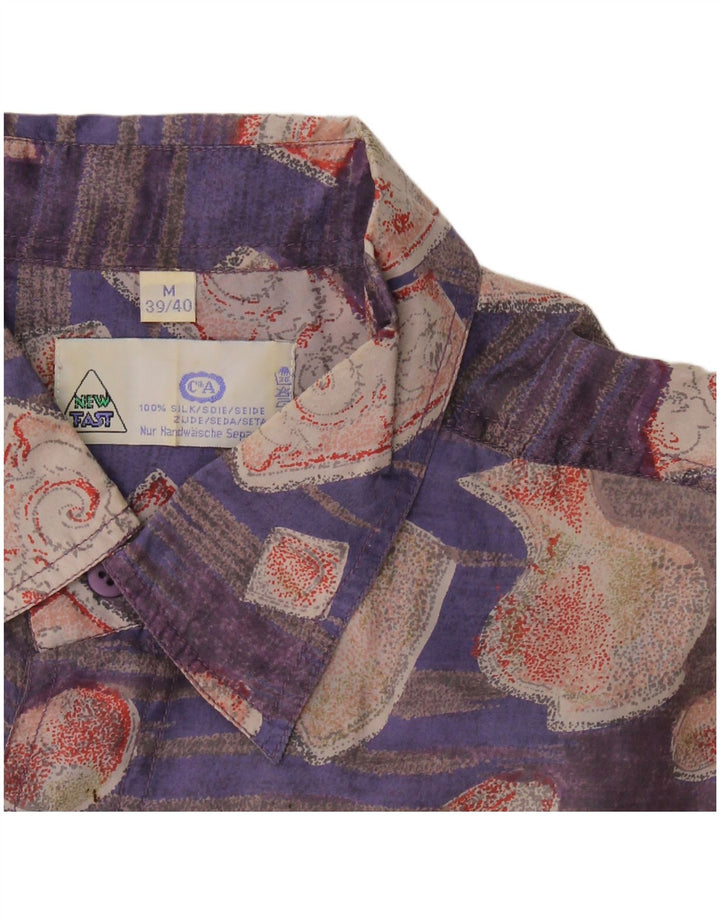 New Fast Mens Short Sleeve Shirt Size 39/40 Medium Purple Patchwork Silk