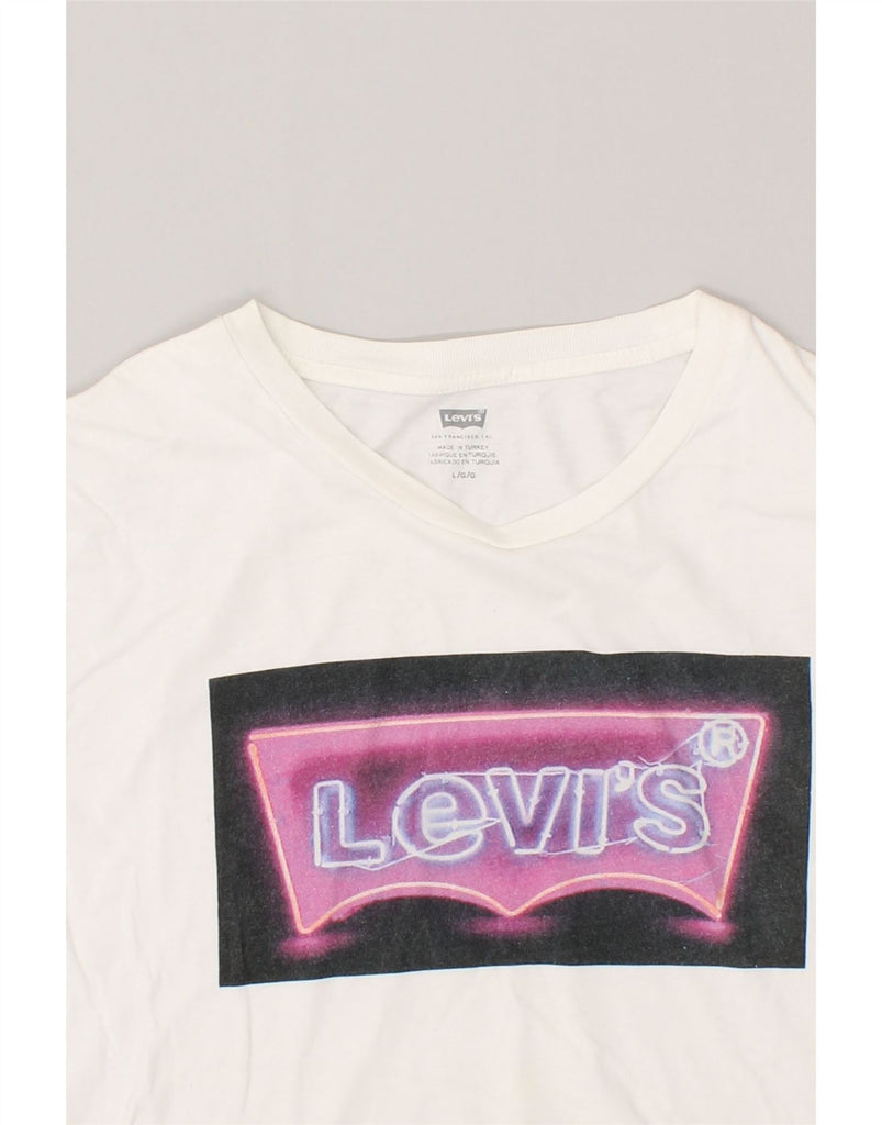 LEVI'S Womens Graphic T-Shirt Top UK 14 Large White | Vintage Levi's | Thrift | Second-Hand Levi's | Used Clothing | Messina Hembry 