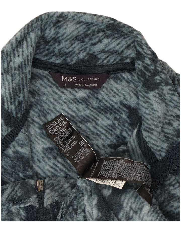 Marks & Spencer Womens Fleece Jacket UK 12 Medium Grey Camouflage Polyester