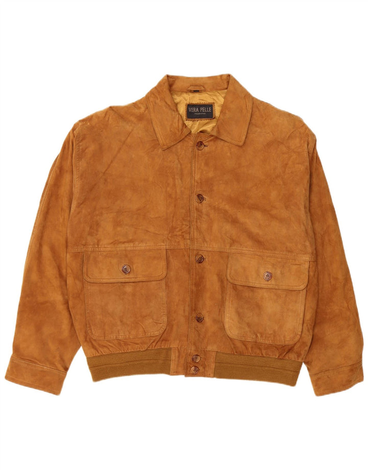 Vintage Mens Suede Bomber Jacket IT 54 2XL Brown Leather