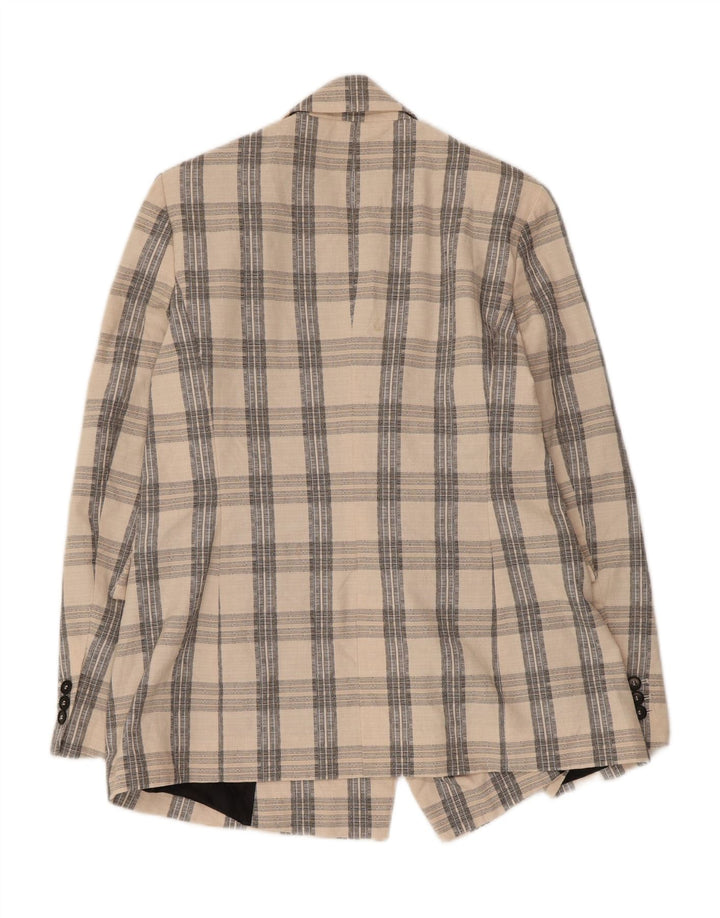Zara Mens Double Breasted Blazer Jacket UK 38 Medium Beige Check Acetate
