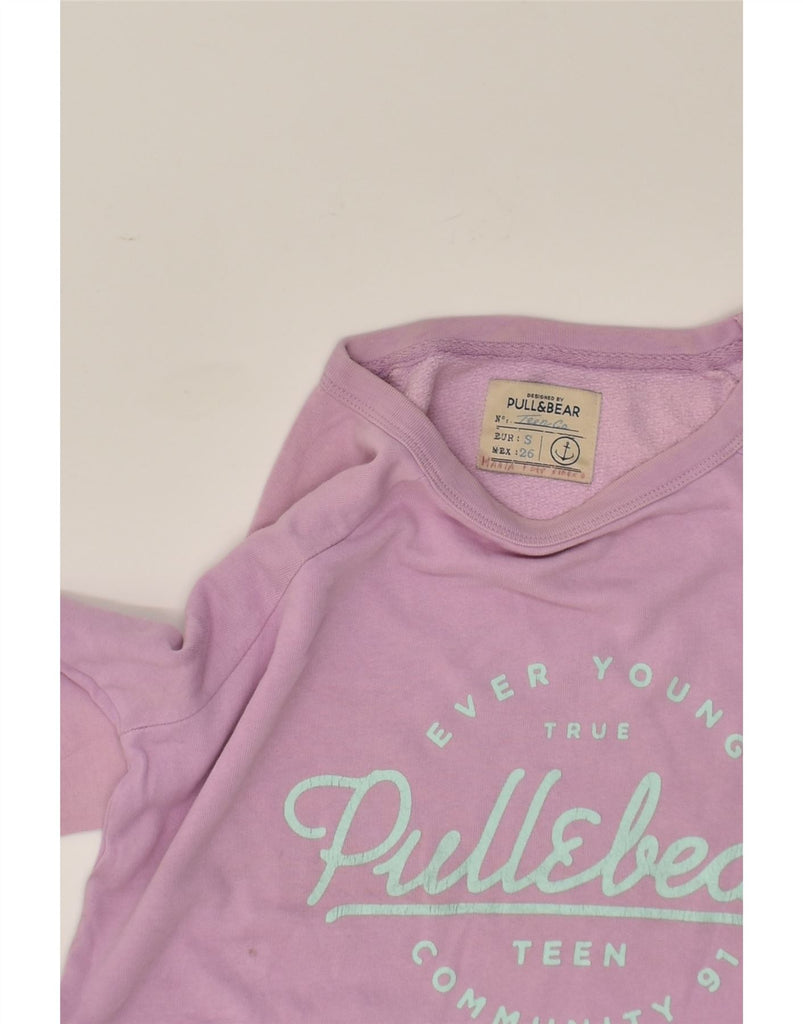 PULL & BEAR Womens Oversized Graphic Sweatshirt Jumper UK 10 Small Purple | Vintage Pull & Bear | Thrift | Second-Hand Pull & Bear | Used Clothing | Messina Hembry 