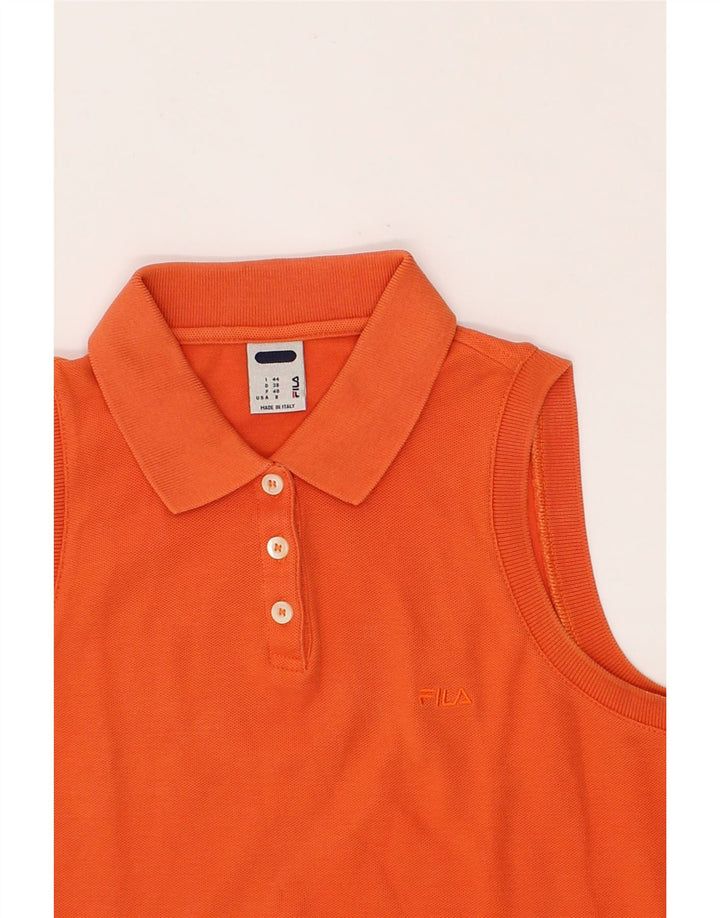FILA Womens Sleeveless Polo Shirt IT 44 Medium Orange Vintage Fila and Second-Hand Fila from Messina Hembry 