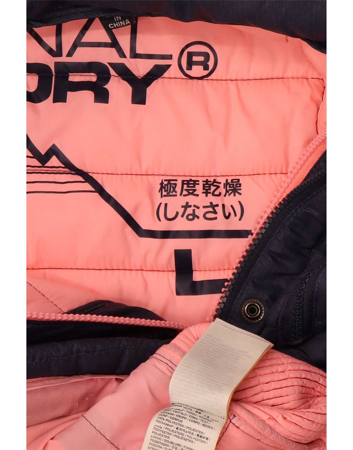 Superdry Womens Hooded Padded Jacket UK 14 Large Navy Blue Polyester