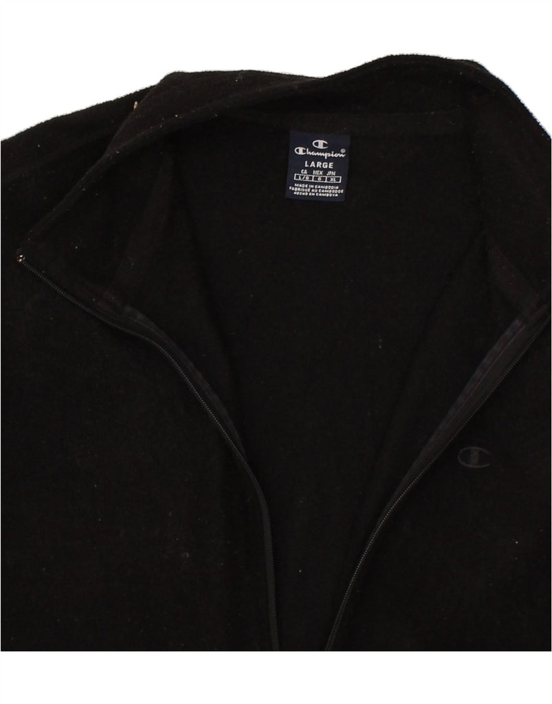 CHAMPION Womens Fleece Jacket UK 16 Large Black Polyester | Vintage Champion | Thrift | Second-Hand Champion | Used Clothing | Messina Hembry 