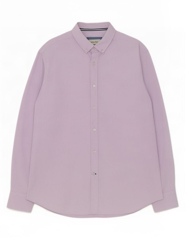 Massimo Dutti Mens Shirt Large Purple Pinstripe Cotton