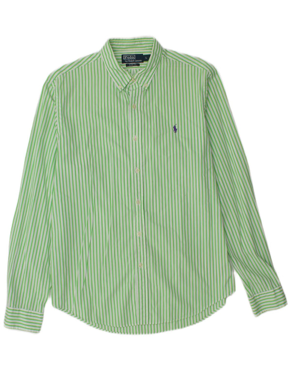 Polo Ralph Lauren Mens Slim Fit Shirt Large Green Pinstripe Cotton