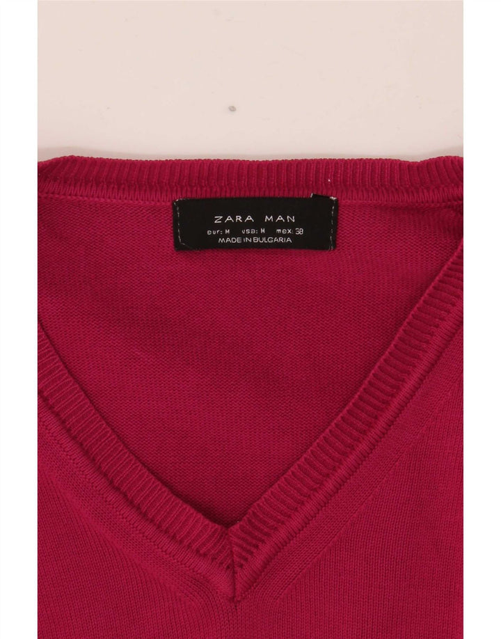 Zara Mens V-Neck Jumper Sweater Medium Pink