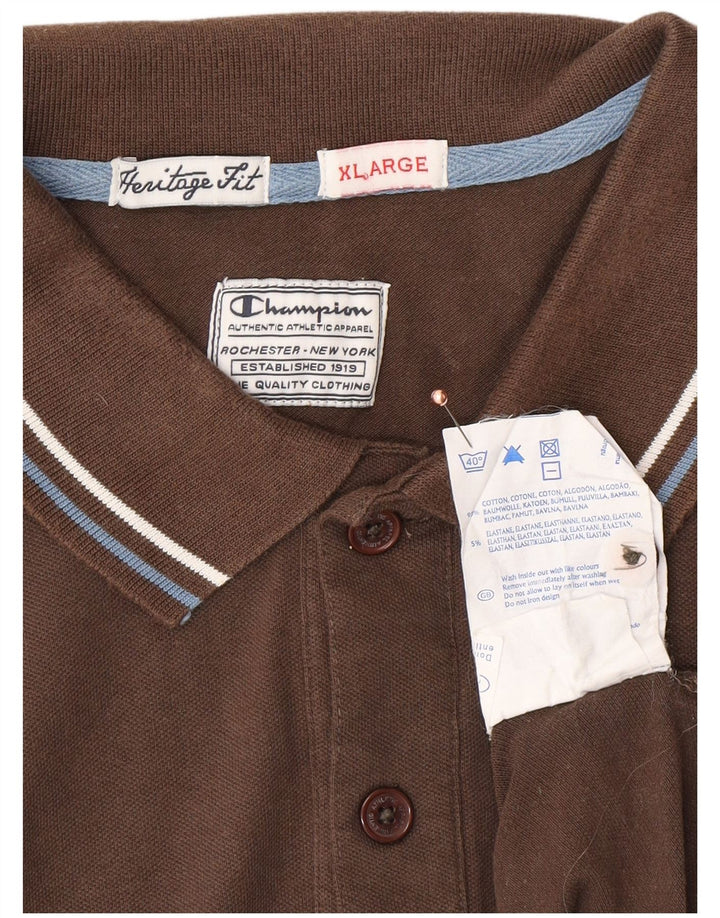 CHAMPION Mens Heritage Fit Polo Shirt XL Brown Cotton