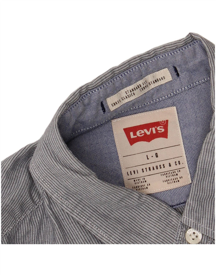 LEVI'S Mens Standard Fit Shirt Large Blue Pinstripe Cotton