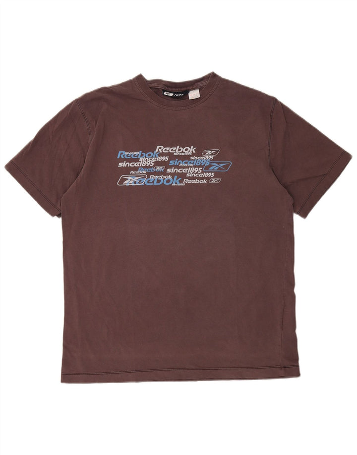Reebok Mens Graphic T-Shirt Top Large Brown Cotton