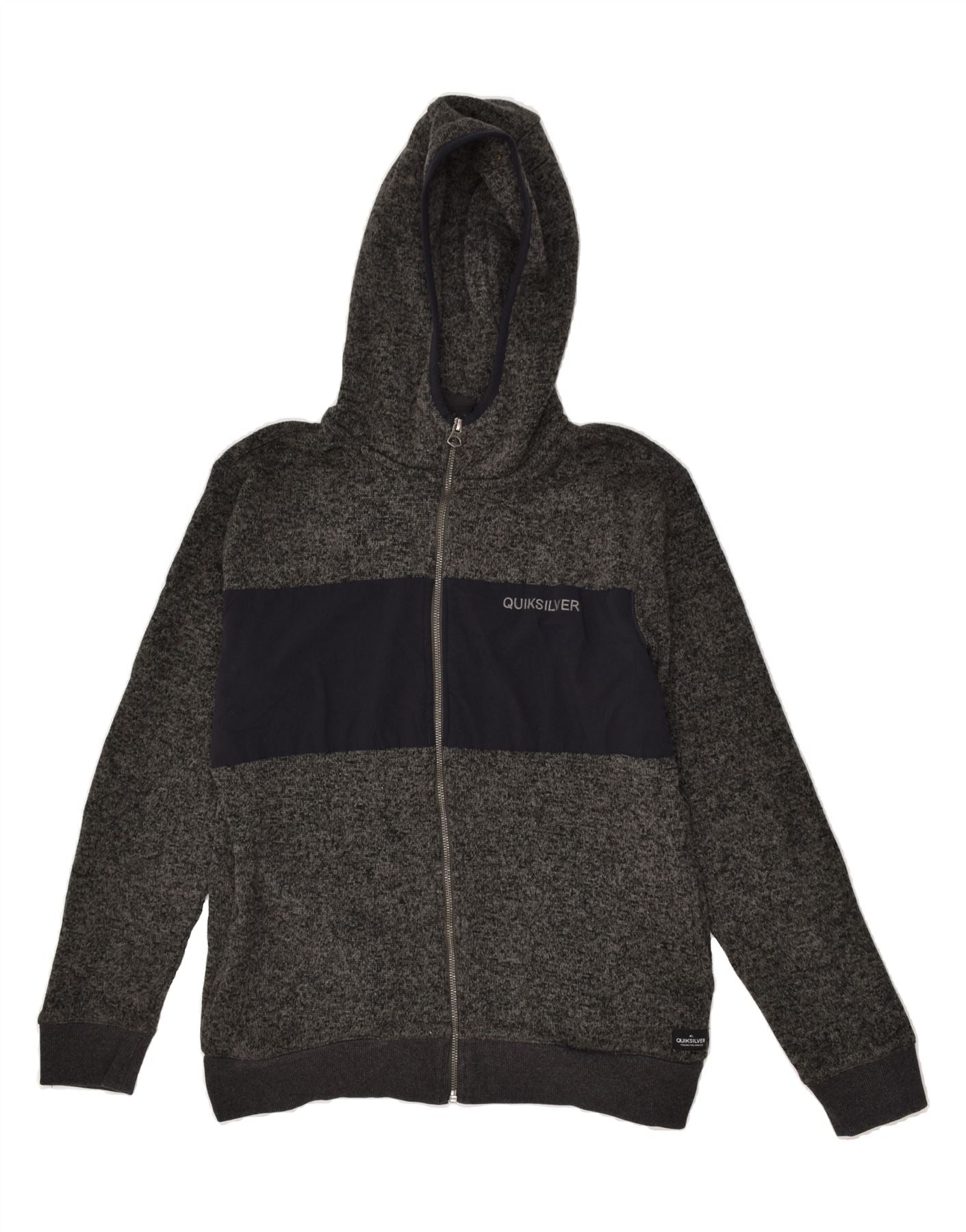 QUIKSILVER Mens Zip Hoodie Sweater Small Grey Flecked Polyester