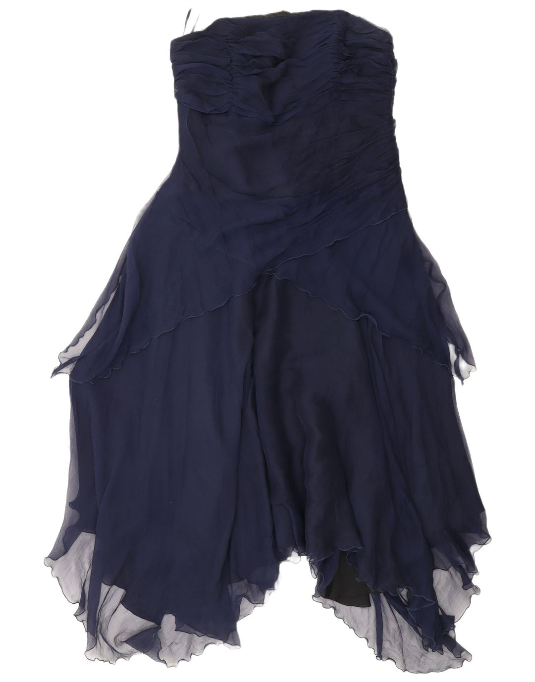 Monsoon Womens Asymmetric Strapless Dress UK 16 Large Navy Blue Silk
