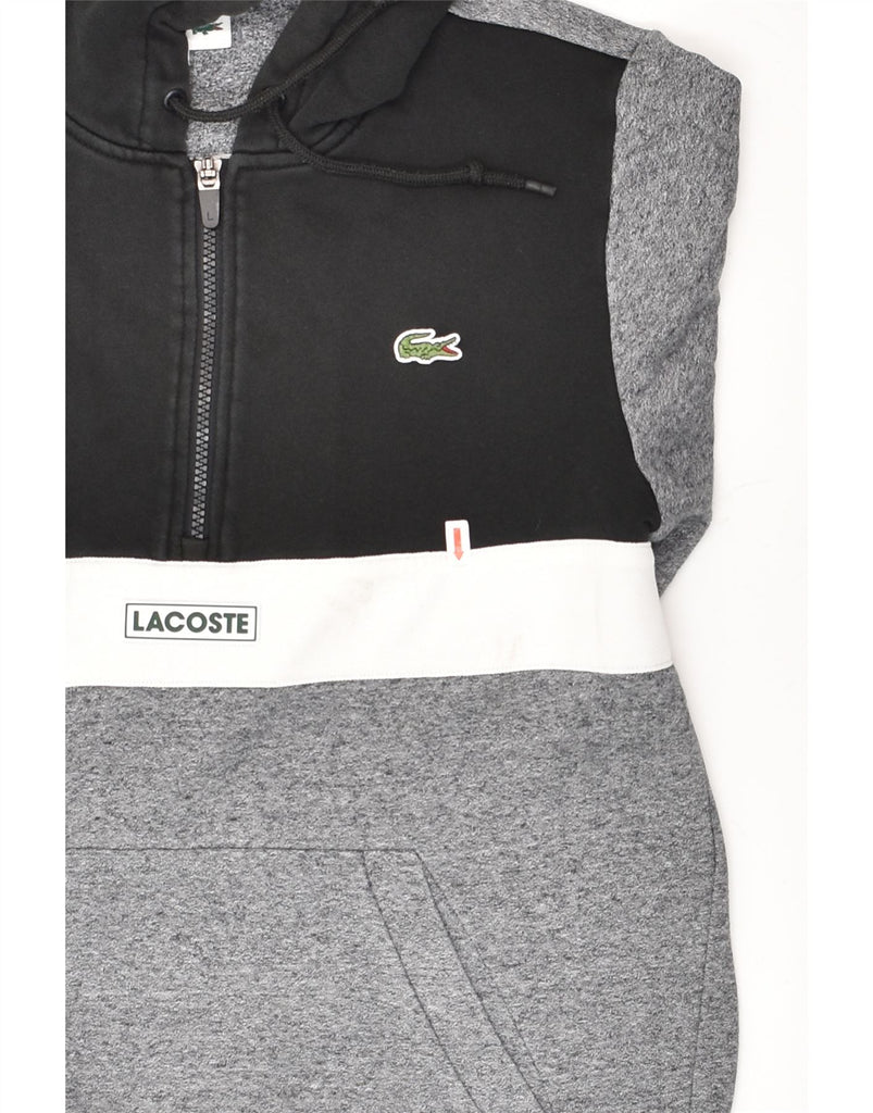 LACOSTE Mens Zip Neck Hoodie Jumper Size 3 Small Grey Colourblock Cotton | Vintage Lacoste | Thrift | Second-Hand Lacoste | Used Clothing | Messina Hembry 