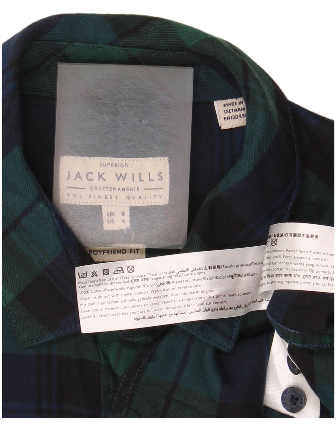 Jack Wills Womens Flannel Shirt UK 8 Small  Green Check Cotton