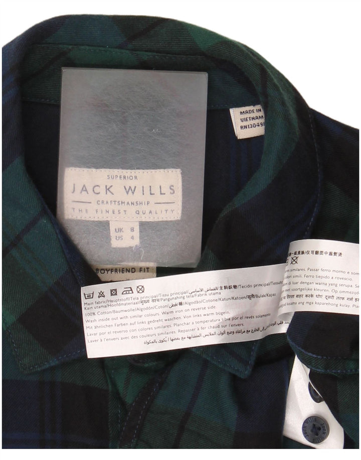 Jack Wills Womens Flannel Shirt UK 8 Small  Green Check Cotton